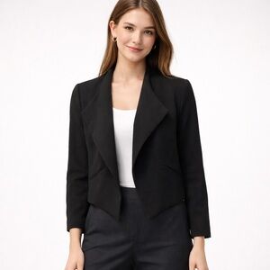Worthington Black Open Front Draped Blazer Cropped Lightweight Office Jacket SP